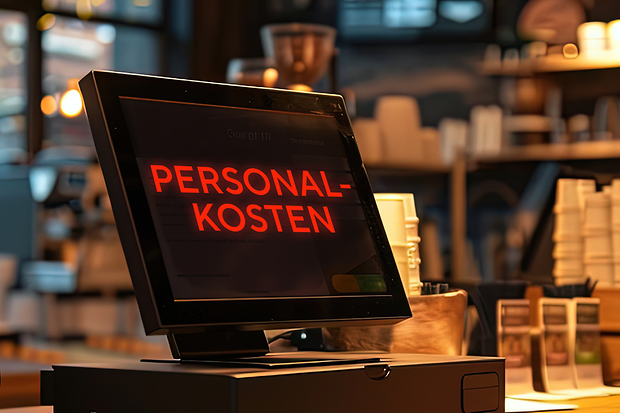 Kasse in einem Laden mit einer Aufschrift Personalkosten