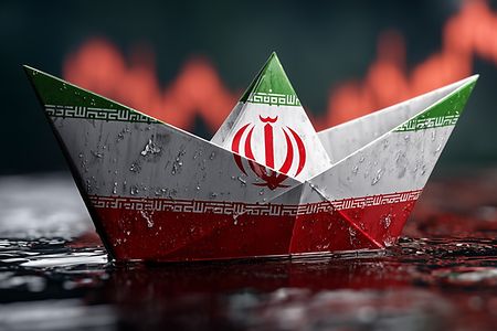Ein Papierboot, angemalt in den Farben der iranischen Flagge (gr&uuml;n, wei&szlig;, rot)
