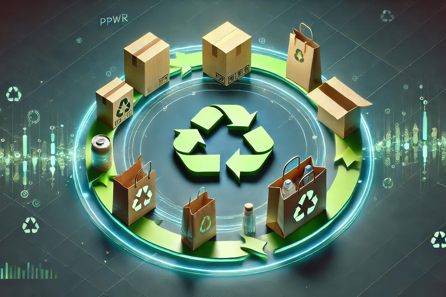 Verschiedene Verpackungsmaterialien in einem Kreislauf