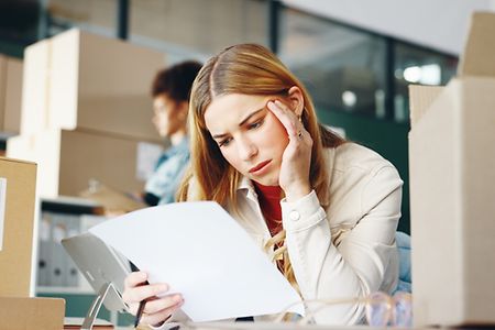 Business,Woman,,Stress,And,Document,For,Logistics,With,Wrong,Invoice,