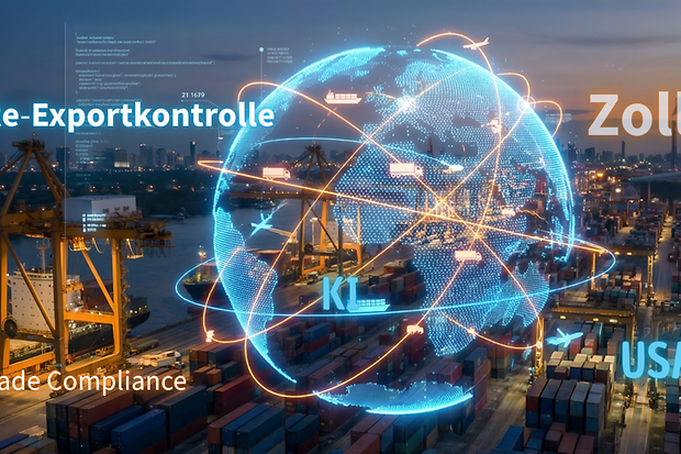 Globus aus Leuchtpunkten, umspannt von Symbollinien diverser Transportformen, Hintergrund Hafen, Begriffe im Vordergrund