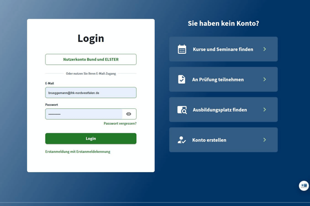 Screenshot aus neuem Onlineportal der IHK Nordwestfalen