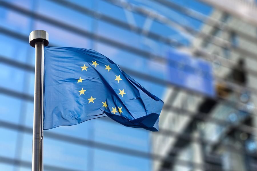 European Union flag against European Parliament