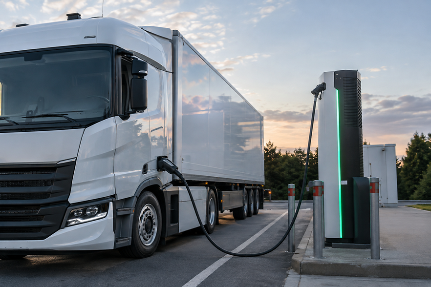 E-LKW, der gerade geladen wird