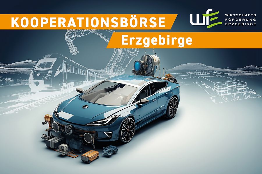 Grafische Gestaltung mti einem Auto sowie Teilen im Vordergrund