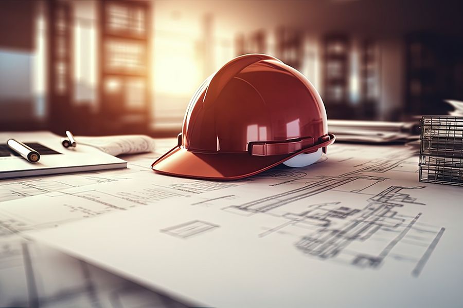Bauhelm auf Planung